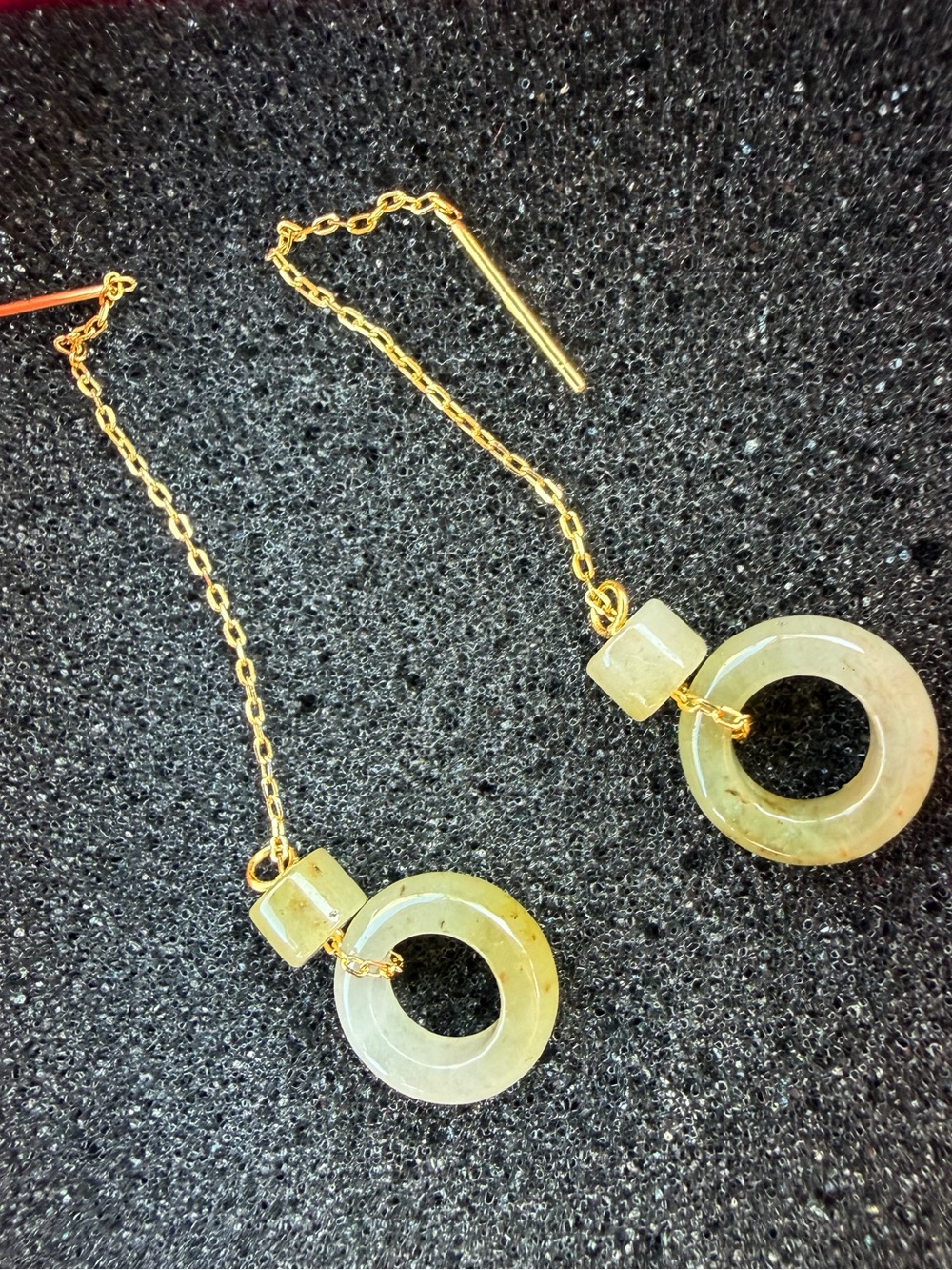 Natural Grade A High-Ice Honey Yellow Jadeite Donut Threader Earrings